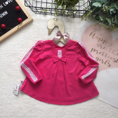 áo cotton dài tay ren ngực nơ-